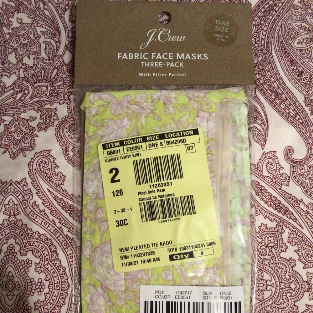 NWT J. Crew 3- Pack Fabric Tie Masks